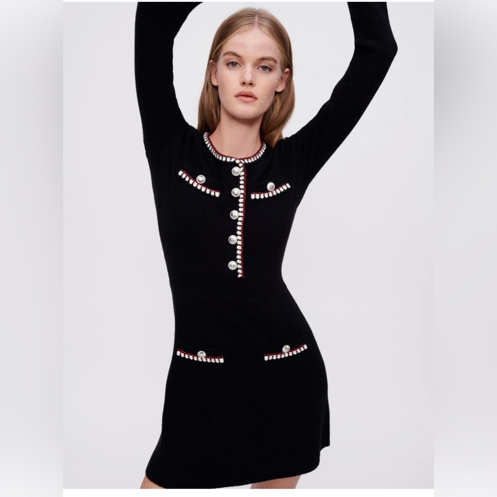 Elegant Black Dress with Pearl Accents